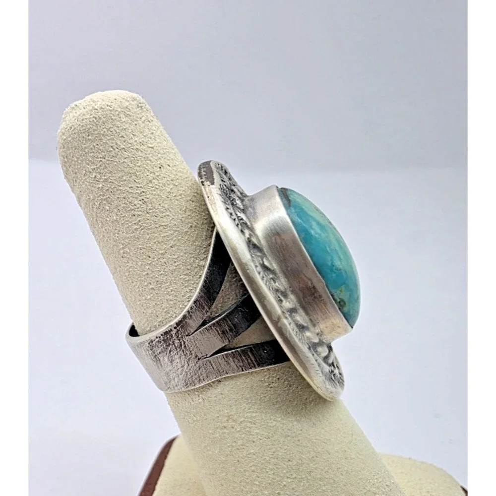 Turquoise‎ Oval Ring Sterling Silver 925 Size 7 Southwestern Western NWOT